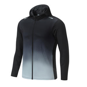 Veste de sport à capuche zippée intégrale pour homme, coupe-vent dégradé toutes saisons avec poches extérieures, style urbain en toile résistante au vent - Product Image 5