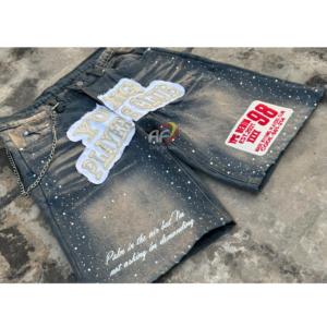 Distress Patch <b>Work</b> Custom Made OEM Wholesale Fashion Streetwear Denim Jorts Embroidery Patch Rhinestone Embellished Design - Product Image 5