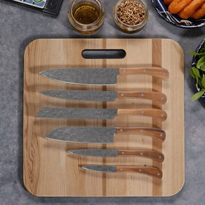 Couteau de chef professionnel martelé et forgé, ensemble de 6 couteaux de cuisine en acier inoxydable avec manche en bois, style japonais - Product Image 4