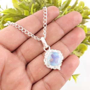 Dreamy Milky <b>Opal</b> Cushion Cut Fine Pendant Charm <b>Necklace</b> 925 Silver Fine Jewelry For Daily Wear Gift Today For Her Always - Product Image 1