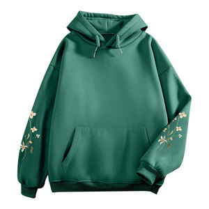 Sudaderas con capucha verdes con estampado floral para mujer Sudadera con gráfico de flores estéticas Vintage Sudadera con capucha térmica de lana Bohemia - Product Image 1