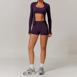 Collants de sport de plein air personnalisés de haute qualité Fitness Conjunto De Yoga Wear Leggings de yoga taille haute pour femmes veste 3 pièces Ensemble de yoga - Product Image 6