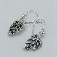 Boucles d'oreilles pendantes en argent sterling 925 faites à la main pour femmes, motif feuille de Monstera, style bohème, bijoux à motif végétal, anniversaire, mariage, Noël