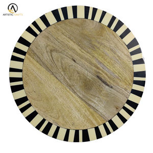 Tablero de cocina de bambú redondo de diseño personalizado con incrustaciones de resina de madera de mango para hoteles y hogares para picar utensilios de cocina - Product Image 1