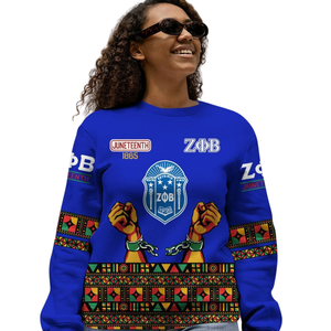 Zeta Phi Beta Sorority Crewneck Sweatshirt <b>Blue</b> 1920 Greek Letter Apparel <b>Women</b> Embroidered Fleece Pullover - Product Image 2