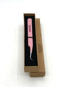 Pince à épiler professionnelle de qualité supérieure, design optimal, 45 degrés, revêtement en poudre rose clair, acier inoxydable, anti-magnétique, anti-statique, lisse - Product Image 5