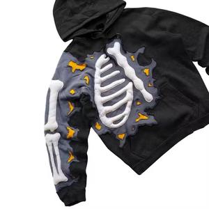 Sweat à capuche court zippé brodé à patch vieilli à l'acide vintage pour hommes Sweatshirts d'hiver du fabricant personnalisés - Product Image 4