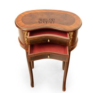 โต๊ะคอนโซลไม้ทรงเดมิลูน พร้อมลิ้นชักสองชั้น ท็อปฝังลาย ขาโค้ง แต่งด้วยทองเหลือง ดีไซน์สไตล์ฝรั่งเศสคลาสสิก - Product Image 3