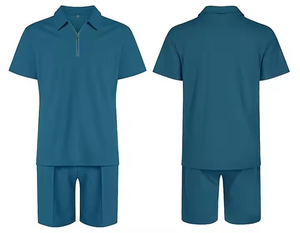 Conjunto de pantalones cortos de verano para hombre de algodón 100% al por mayor, trajes formales, polos de golf, camisetas de dos piezas para hombre, conjunto de pantalones cortos 1/4 con cremallera media - Product Image 4