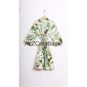 Robe pour femme en coton 100% - Fabriquée à la main - Non tissée - Luxe - Col en V - Cordon de serrage - Manches trois quarts - Douce - Respirante - Séchage rapide - Product Image 6