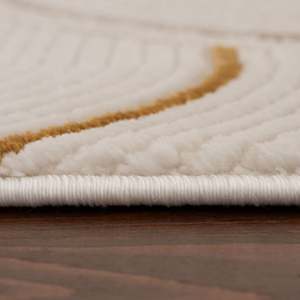Alfombra Geométrica Abstracta Hecha a Mano para Sala de Estar o Pasillo - Alfombra de Poliéster Crema Dorado - Product Image 4