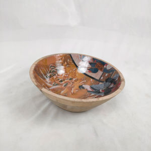 Bol pour animaux de compagnie en émail imprimé fait à la main, bol en bois, accent en résine, bol de service décoratif et fonctionnel par CRAFTING CRAFTS en solde - Product Image 1