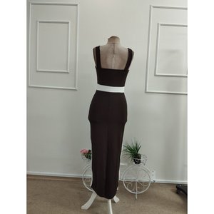 Vestido Largo de Mujer con Tirantes, Cuello Geométrico y Detalle a Rayas, 36484 - Café - Product Image 5