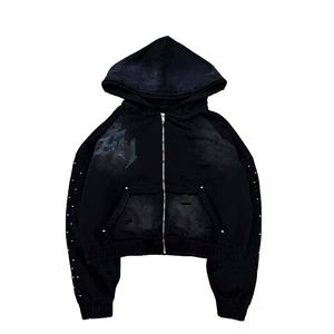 Sweat-shirt noir délavé personnalisé unisexe 100% coton, hiver, crocheté, ODM, vintage, avec fermeture éclair et col boutonné, haut de gamme - Product Image 1