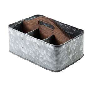 Modern Galvanized Metal <b>Caddy</b> with <b>Wooden</b> Handgrip High Quality Tableware with Multiple Compartments Price Include - Product Image 2