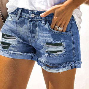 Pantalones cortos de mezclilla de estilo casual para mujer, pantalones cortos de mezclilla simples lisos, Material de calidad superior, pantalones cortos de mezclilla transpirables de secado rápido para mujer - Product Image 3