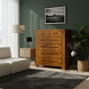 Cómoda Moderna Clásica de Madera de Teca Sólida |   6 cajones de elegancia artesanal para traer orden perfecto al santuario del dormitorio - Product Image 6