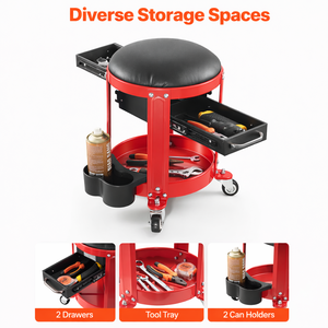 Metal Tool Cabinet Seat with Tool Storage Drawers, Garage Workshop <b>Stool</b> with Wheels <b>Padded</b> Seat Waterproof Steel OEM GAPGAR028 - Product Image 1