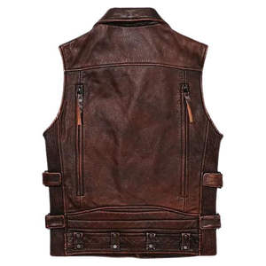 Gilet de moto respirant en cuir véritable pour homme, avec fermeture éclair diagonale et col à revers, sans manches, en cuir de vachette, service OEM pour l'hiver - Product Image 3
