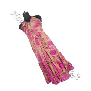 Floral Printed Indian Boho New Vintage Silk Saree Traditional Stylish Designs Fashionable Casual Long Summer Dress