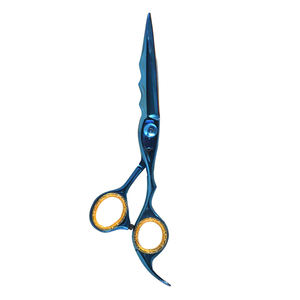 Tijera de corte de pelo de peluquero de lujo, tijera de corte de hoja afilada de acero inoxidable con revestimiento azul con reposapiés y anillo de goma - Product Image 6