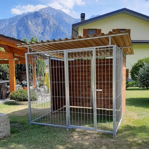200x200xh180 cm Boîte pour chien d'extérieur galvanisation à chaud Cage pour animaux de compagnie couverte et arrière en bois - Product Image 1