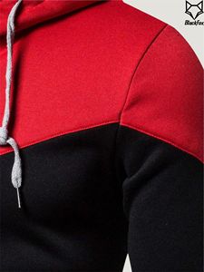 Men's Hooded Zip-Up Sweatshirt Color Blocking Slim Fit Casual Autumn Wear Red Black French Terry Material - Product Image 3