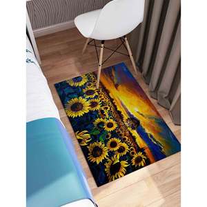 Tapis en laine imprimé patchwork motif champ de tournesols, style traditionnel, écologique, avec envers en latex, poils doux pour la décoration intérieure - Product Image 5