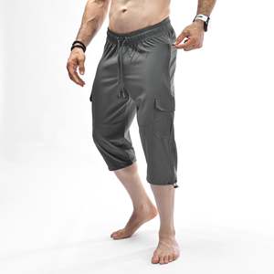 <b>3</b>/<b>4</b> <b>Length</b> Baggy Cargo <b>Trousers</b> for <b>Men</b> Lightweight 100% Cotton Loose Fit Distressed Grey - Product Image 4