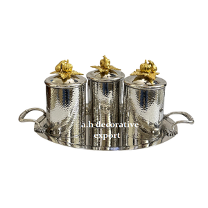 Juego de Recipientes de Metal Martillado de Lujo, Tapas Plateadas con Forma de Calabaza, Bandeja para Servir a Juego, 3 Piezas, Estilo Europeo, Hecho a Mano, para Cocina y Fiestas - Product Image 4