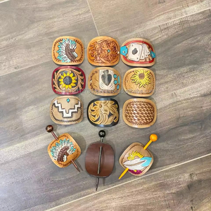 Handcrafted Tooled Leather <b>Hair</b> <b>Barrette</b> Vintage <b>Hair</b> Stick High Quality Western Genuine Leather Women <b>Clips</b> <b>Hair</b> Stick - Product Image 3