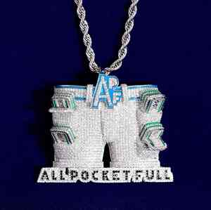 Meilleur pendentif en diamant micro-pavé hip-hop pour homme, argent fin 925 avec breloques 'All Pocket Full' pour un cadeau de vœux - Product Image 1