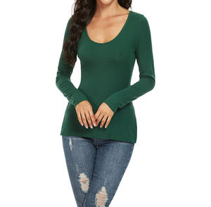 Alta calidad Color sólido manga larga en blanco último estilo mujeres camisetas logotipo personalizado moda mujer Camisetas - Product Image 5