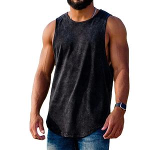 Débardeur musculaire sans manches en coton/spandex délavé à l'acide, lourd, délavé, mode masculine, streetwear, haute rue, respirant, rapide - Product Image 4