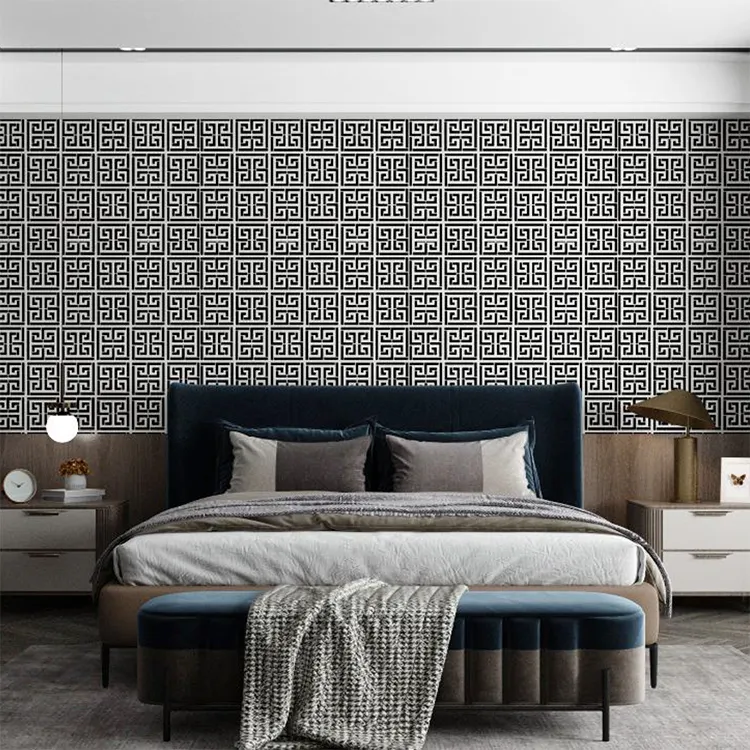 Dense square greek pattern PVC wallpaper width of 0.53m