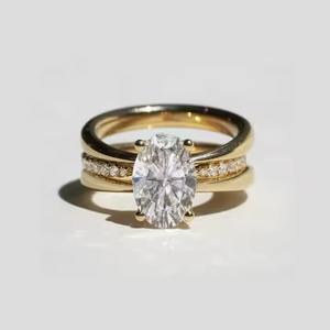 Bague solitaire double bande en or massif 14 carats, taille ovale, diamant cultivé en laboratoire, fiançailles pour mariage, bijoux fins - Product Image 4