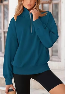 Femmes décontracté hiver 2025 à manches longues imprimé léger polaire hauts pullover ample demi fermeture éclair sweat poche col montant - Product Image 6