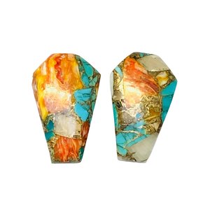 Spiny Oyster Copper Turquoise Smooth Cut Coffin Shape Gemstone Cabochon Loose <b>Matched</b> Pair Stones for Jewelry Making Earring DIY - Product Image 3