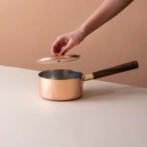 Traditional Copper Sauce Pan with Tin Coating <b>Lid</b> Insulated Handle Brass Sauce Pan - Product Image 2