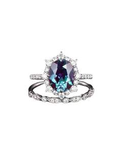 Anillo de Compromiso Ovalado con Alejandrita y Moissanita en Plata de Ley 925 / Oro Blanco de 14K y 18K – Anillo de Promesa Vintage para Boda - Product Image 5