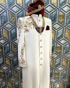 STYLISH RESHAM EMBROIDERY on WHITE SHERWANI ,<b>PANT</b> & TURBAN DRESS & ALSO MATCHING SHOE WITH DRESS for PARTY-WEAR/WEDDING @ 2023 - Product Image 1