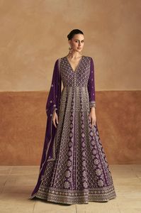 Elegance Dressing Tendance Outfit Vente Chaude Véritable Chinon Anarkali Suit & Dupatta Avec Broderie Lourde Travail Exportateur Mondial - Product Image 3
