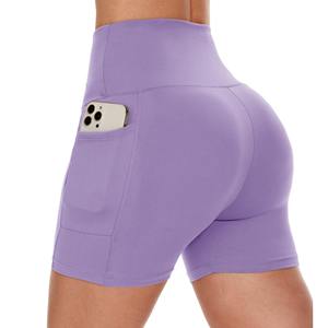 Short de sport en spandex pour femme 4 taille haute pour le contrôle du ventre Short de motard de yoga et de course avec poches motif chaud respirant - Product Image 3