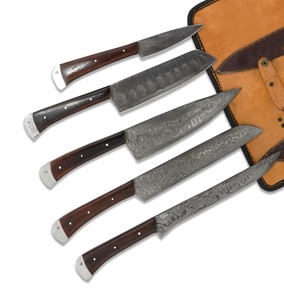 Vente en gros personnalisée haute qualité OEM ODM service professionnel en acier au carbone fait à la main ensemble de cinq couteaux de chef manche en bois - Product Image 2