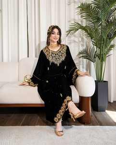 Vestido Abaya Modesto de Satén Liso con Bordado Panchulapa de Dubái, Adornado con Cuentas, para Fiestas Nocturnas, Largo hasta el Suelo, con Perlas y Lentejuelas - Product Image 3