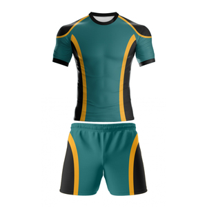 Ensemble de vêtements d'équipe de rugby sublimés rouges personnalisables Maillot respirant et confortable avec short Logo et taille personnalisés - Product Image 4