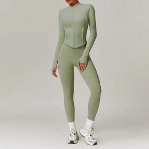 ชุดเซต2ชิ้นเซตครอปสำหรับผู้หญิงชุดออกกำลังกายเล่นโยคะฟิตเนส - Product Image 1