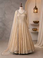 Ensemble Anarkali en Faux Georgette Ivoire avec Broderie Miroir Véritable, Style Indien et Pakistanais, Salwar Kameez Évasé de Créateur pour Fêtes Hiver et Été