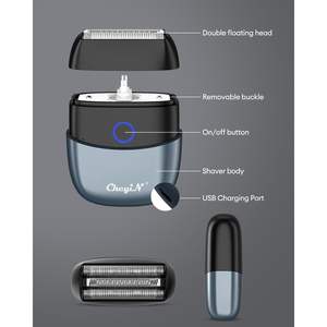 Afeitadora eléctrica para hombre, de doble cuchilla, para uso en seco y húmedo, impermeable IPX7, con alimentación USB, para cuerpo y barba, afeitadora de lámina lavable, con manual en alemán - Product Image 1