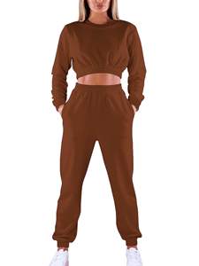 Crop Tracksuit Set 2 Piece <b>Womens</b> Cropped Tracksuit Cotton Fleece Tracksuit /Sweatsuit Wholesale Blank <b>Women's</b> Jogging <b>Suits</b> - Product Image 5